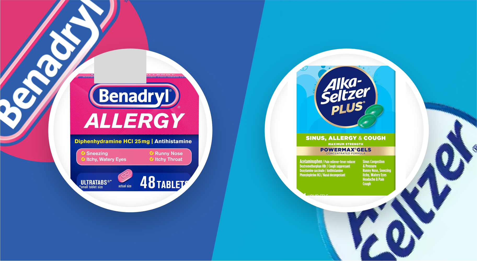 VIZIT Allergy Medicine Head to Head Benadryl Versus AlkaSeltzer